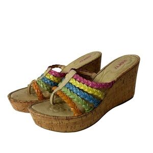 Born Women’s Multicolored Cork Platform Wedge Heels Toe Post Leather Sandals 9 M